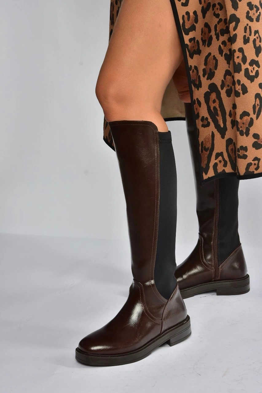 Fox Shoes V312212360 Kahverengi Rustik Arkası Lastik Detaylı Kadın Çizme Kahverengi-rustik