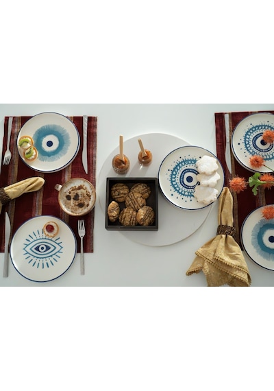 Kevin Seramik Nazar Boncuklu Hand Made 6 Parça Lüks Pasta Sunum Tabağı