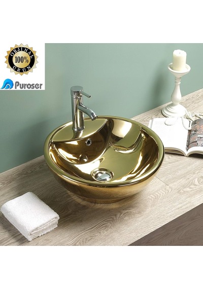 Puroser Demre Altın Tezgah Üstü Çanak Lavabo