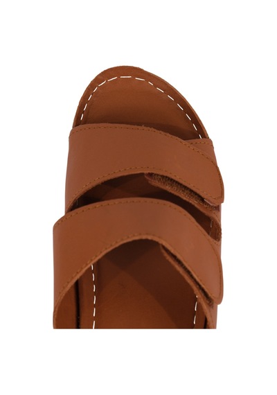 Napa Shoes Ayarlanabilir Çift Bantlı Hakiki Deri Ortopedik Rahat Taban Kadın Terlik Napa-232 Taba