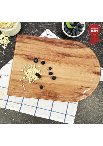 Kanallı Cam Kesme Tahtası - Yeni Ahşap - Kenarı Oval - 25x35cm