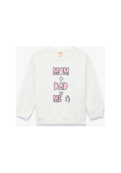 Koton Kız Bebek Pamuklu Uzun Kollu Bisiklet Yaka Baskılı Sweatshirt Ekru
