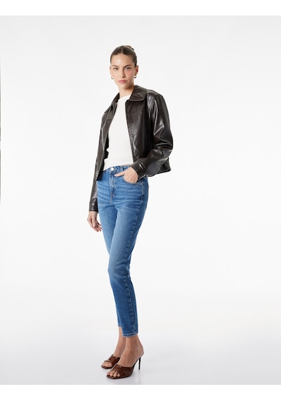 Koton Yüksek Bel Pamuklu Düğmeli Dar Paça Skinny Denim Pantolon - Skinny Push Up Fit Jean Orta İndigo 6sal40192md