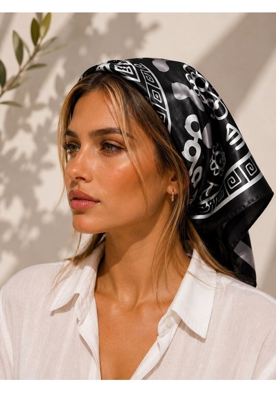 Kumru Studio Siyah Beyaz Desenli Şık Bandana Ve Fular