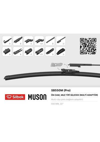 Sılbak Silecek Süpürgesi Muz Tipi Grafitli 550mm 6 Aparatlı Sılbak Sb550m