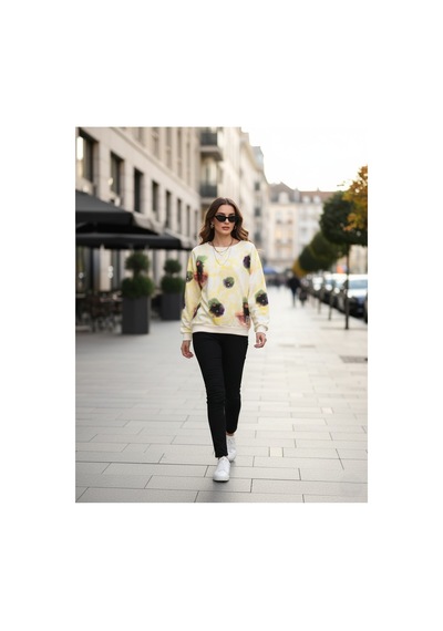 The Kadın Krem Baskılı Bisiklet Yaka Sweatshirt %100 Pamuk 3 İplik Şardonsuz Rahat Kalıp Krem The Kadın Krem Baskılı Bisiklet Yaka Sweatshirt %100 Pamuk 3 İplik Şardonsuz Rahat Kalıp Krem