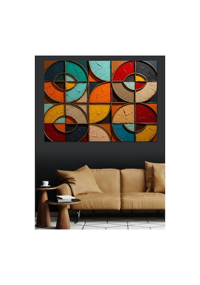 Renkli Geometrik Daireler Ve Desenler Yağlı Boya Dokulu Kanvas Tablo Canvas Tablosu