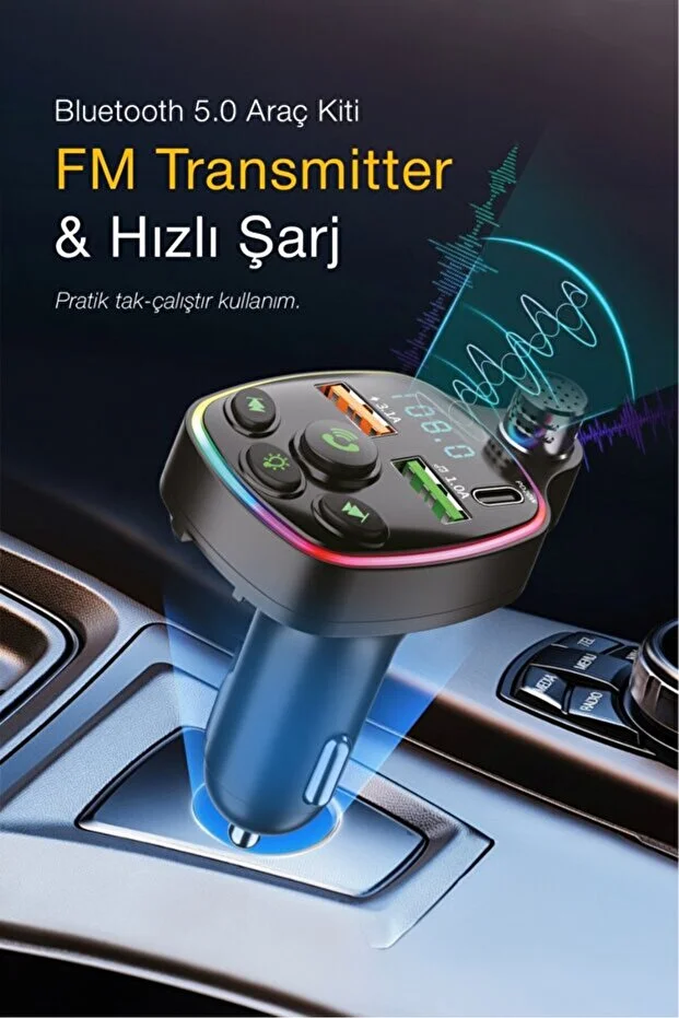 Şarj Özellikli Dijital Göstergeli Bluetooth Fm Transmitter Çakmaklık Yeni Nesil Ultra Dayanıklı