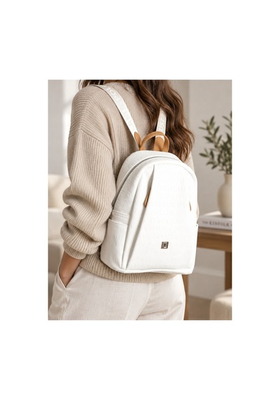 Beyaz Taba 4040 Orijinal Just Polo Kadin 9 Bolmeli Orta Boy Sirt Cantasi 31x29 Cm Beyaz - Laci