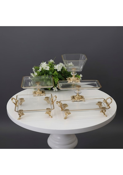 Çnr Home Collection 5 Parça Gold Klasik Ayakli Sunum Seti Gold