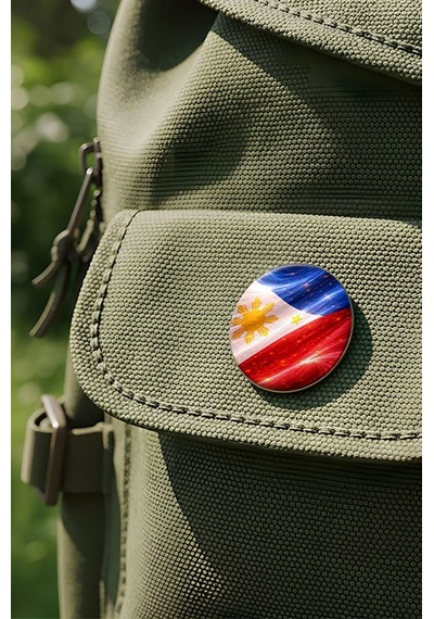 Filipinler Philippines Abstract Ülke Bayraklı Buton Rozet - 44 MM 5 Adet Çok Renkli