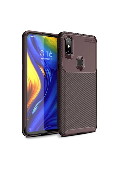 Xiaomi Mi Mix 3 Uyumlu Karbon Desenli Negro Silikon Kılıf Kahverengi