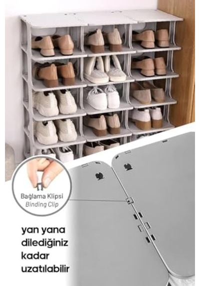 27kids Modern 5 Katlı Ayakkabılık, Portatif Ayakkabı Rafı, Kolay Kurulum, 76x24.5x27.5 Cm, 6 Raf Ve Destek Parçaları İle Beyaz Acı Kahverengi