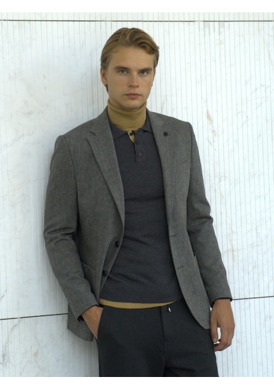 Gri Erkek Yün Ceket Mono Yaka Slim Fit Çift Yırtmaçlı Ceket Ncs Jeans 4007-gri Gri