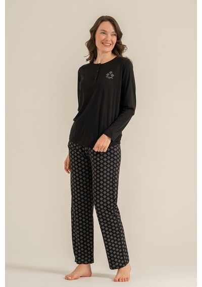 Pierre Cardin Kadın Siyah Uzun Kol Pijama Takım Pc9289-s-v1 Pc9289-s-v1