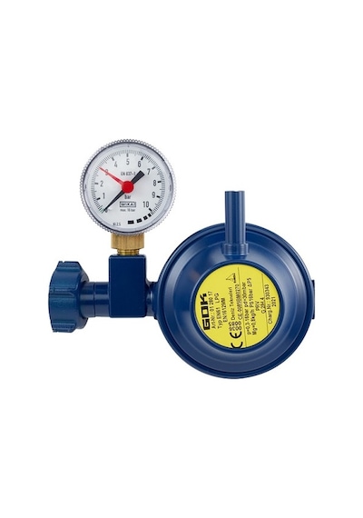 Gok - 90 Derece Dik Çıkışlı  Manometreli Lpg - Gaz Dedantör - Regülat Beyaz
