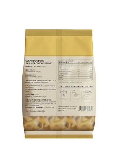 Clean Powders Protein Makarna Sarı Mercimek 240 Gr 2 Adet - Aromasız