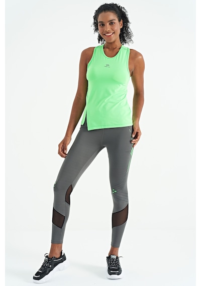 Tommy Life Neon Yeşil Yırtmaç Detaylı O Yaka Sıfır Kollu Standart Kalıp Kadın Spor Atlet - 97256 Neon Yeşil