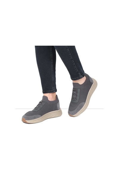 Erkek Gri Kalın Tabanlı Deri Sneaker