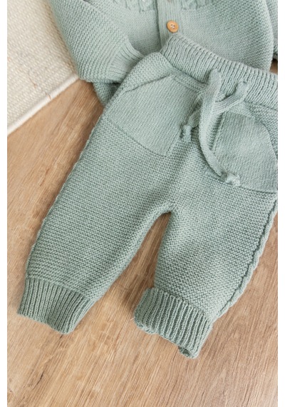 Babymod Triko Yumuşak Dokulu Bereli Kışlık Örgü Kız Erkek Bebek Takım Set Yeşil
