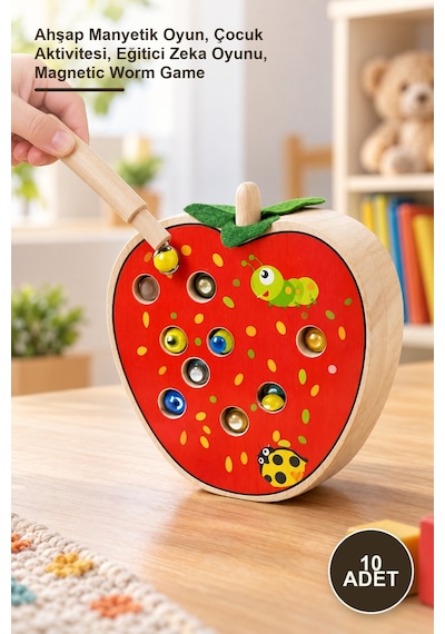 10 Adet Ahşap Manyetik Solucan Yakalama Oyunu Ahşap Manyetik Oyun, Çocuk Aktivitesi, Eğitici Zeka Oyunu, Magnetic Worm Game