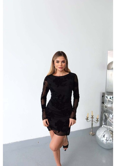 Kechi Woman Tül Kabartmalı Astarlı Mini Elbise Siyah Siyah