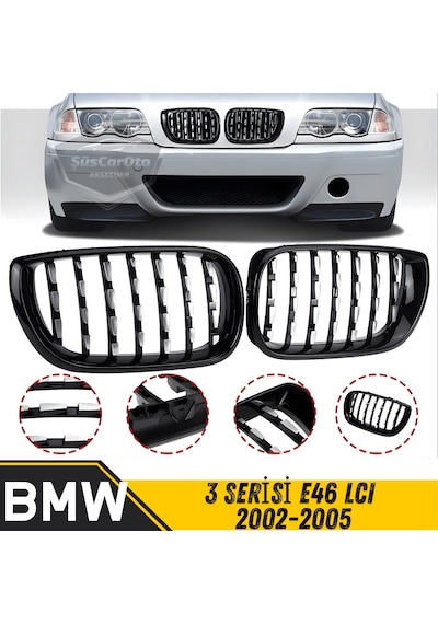 Bmw 3 Serisi E46 Lcı 2002-2005 Uyumlu Ön Panjur Böbrek Krom Izgara Diamond İthal Piano Black 1.sınıf Sağ Sol Takım
