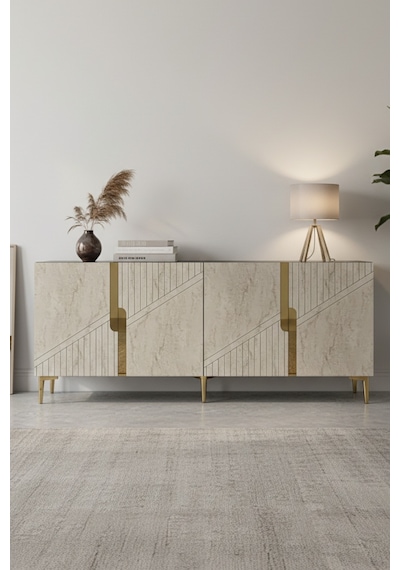 Ka1828atg Evva Konsol Ve Tv Sehpası Antrasit-traverten-gold 180cm