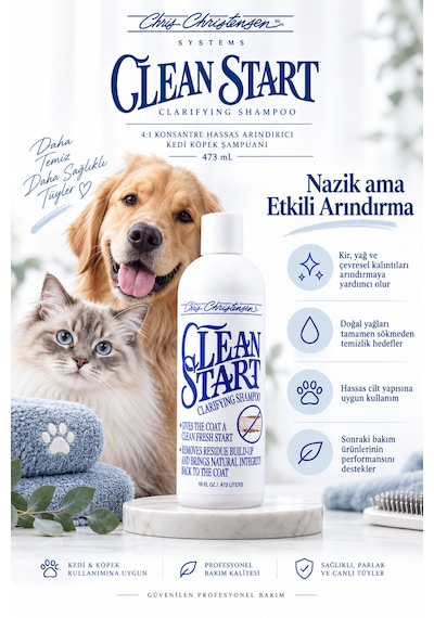 Chris Christensen Clean Start 4:1 Konsantre Hassas Arındırıcı Kedi Köpek Şampuanı 473 Ml