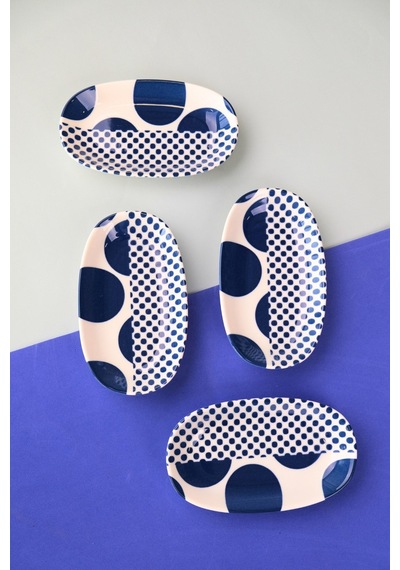 Tabak Evi Porselen Spotty Oval Kayık Tabak 15x8,5x2cm 4 Parça Çok Renkli