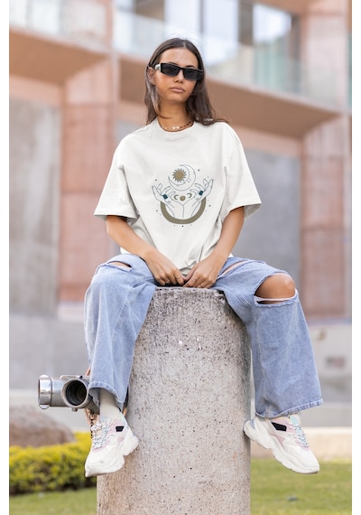 Noıssey Trust Your Soul Boho Tasarımlı Unisex Oversize Beyaz T-shirt