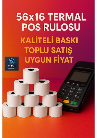 56x16 Termal Pos Kağıdı - Pos Rulosu - Yazarkasa Pos Kağıdı 2 Paket 20 Adet