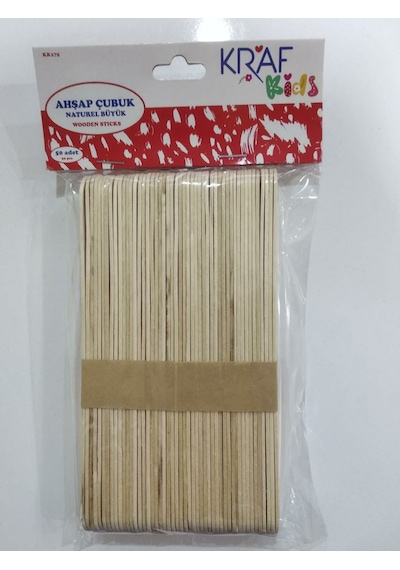 Kraf Kids Ahşap Çubuk Naturel Büyük 50 Adet
