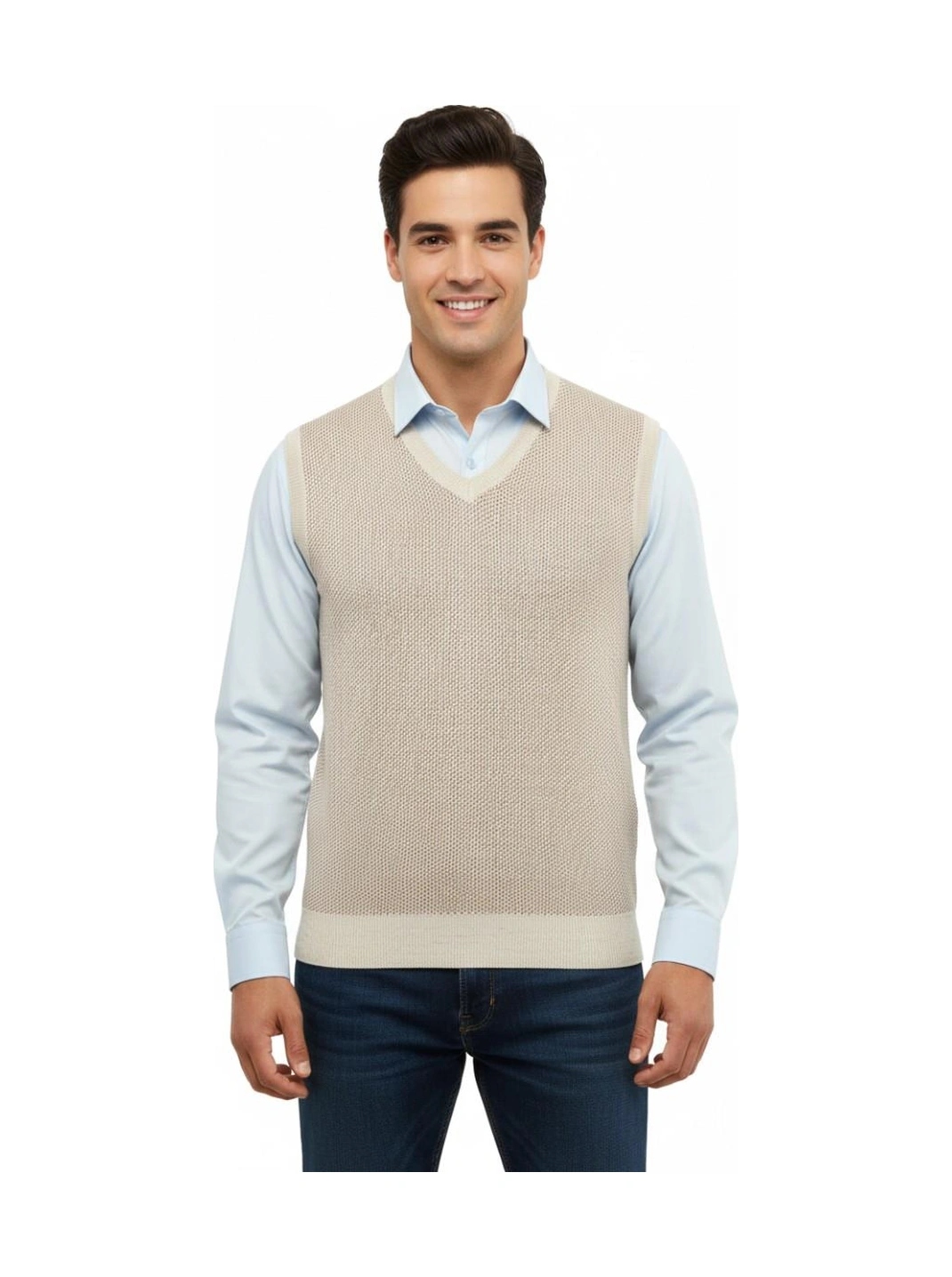 Çizgi Triko Erkek V Yaka Süveter Çelik Örgü Regular Kalıp 5206h Bgl-st04841 Taş