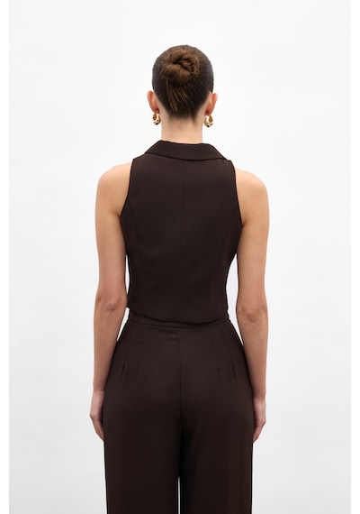 Sateen Eva Yelek - Kahve-136980 Kahve