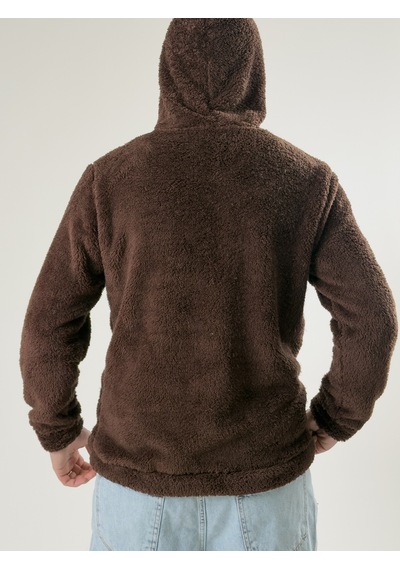Cocopelli Erkek Kapüşonlu Kahve Peluş Sweat Coc2592 Kahverengi