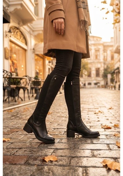 Pierre Cardin 56090 Arkası Strej 5 Cm Topuk Yüksekliği Kaymaz Taban Kadın Çizme Siyah