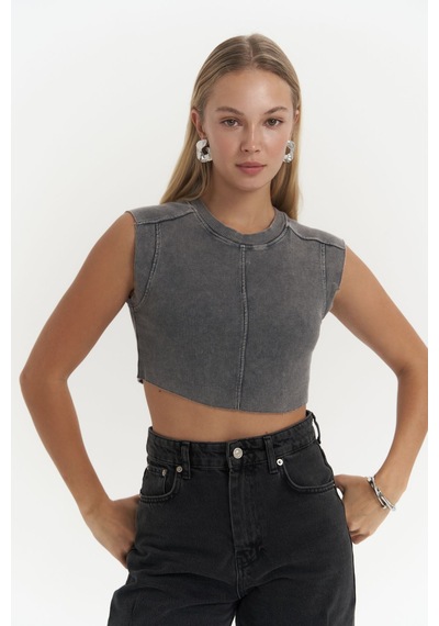 Mai Collection Mai Studios Co. Swipe Füme Yıkamalı Crop Füme
