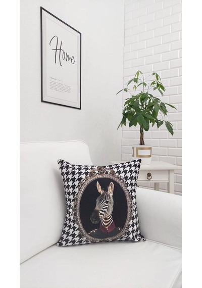 Zebra Kaz Ayağı Desen Kırlent Kılıfı Renkli