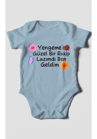 Morivokids Yengeme Güzel Bir Yazılı Kısa Kollu Bebek Body %100 Pamuk Bebe Mavisi