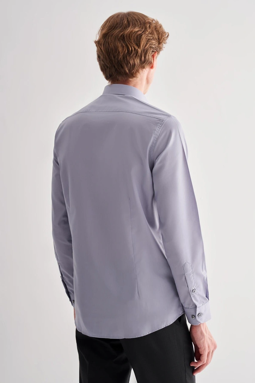 İmza Koyu Gri Yarım İtalyan Yaka Uzun Kol Slim Fit Pamuklu Gömlek 1004255180 Koyu Gri