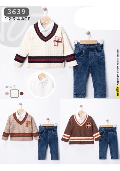 Canöz Bebe Triko Ceketli 3 Lü Erkek Takım 1-4 Yaş-3639546 - Krem Krem