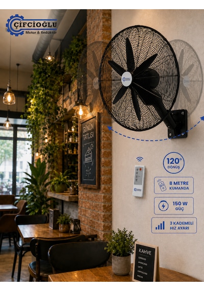Çifçioğlu Siyah Duvar Vantilatörü 26 İnç 65 Cm Uzaktan Kumandalı 150 Watt