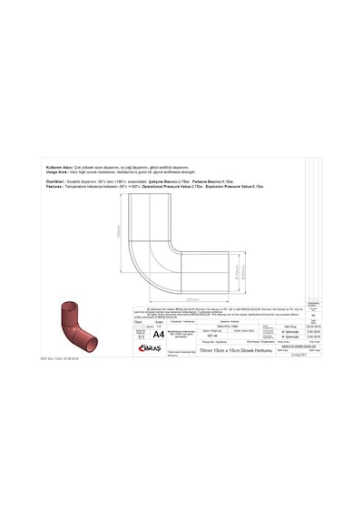 IBRAS 65797 DİRSEK HORTUMU 4 KAT POLYESTERLİ SİLİKON Q 70MM 15K H