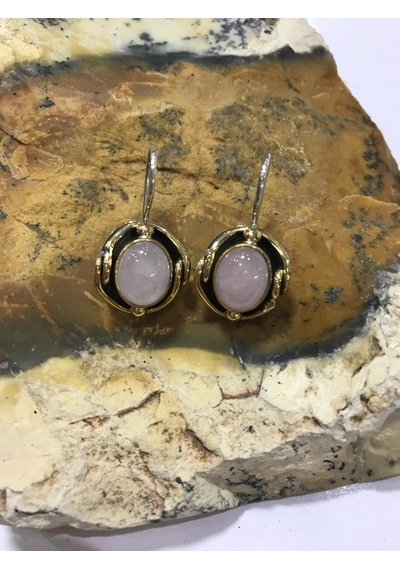 Gumusevi Pembe Kuvars Taşlı Gümüş Küpe 925 Ayar