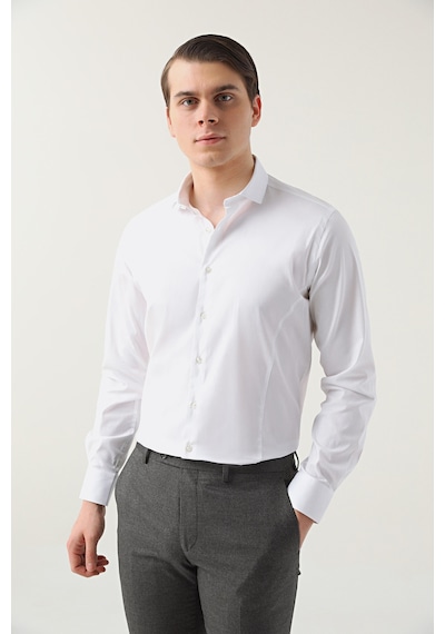 Twn Slim Fit Beyaz Düz Gömlek 5ee02ee44288m 801