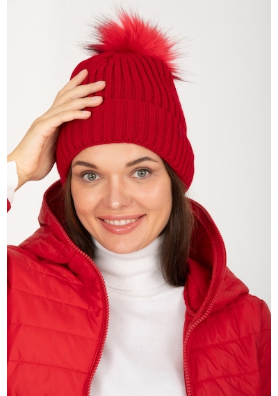 Eke Tekstil Kırmızı Kadın Ponponlu Triko Bere Kırmızı