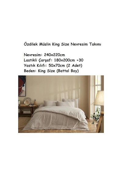 Özdilek Müslin -sofia Bej- Battal Çift Kişilik Nevresim Takımı