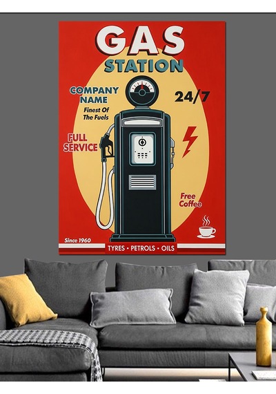 Ahşap Tablo Eski Benzin Pompası Posteri