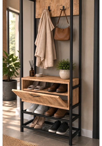Sulorahome Metal Portmanto Kahverengi 180 Cm Kahverengi - Siyah